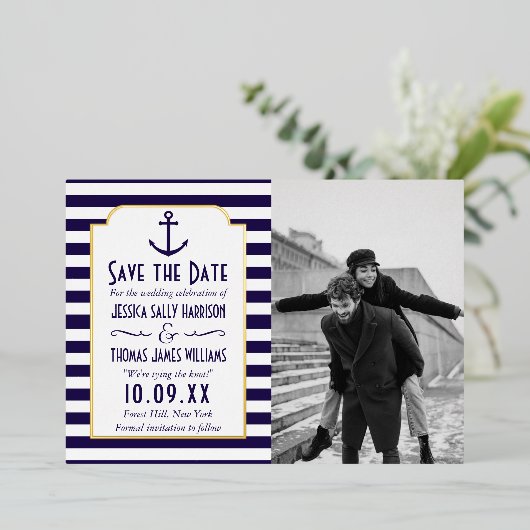 Invitation En Aluminium Ancre Nautique Photo Mariage Enregistrer La Date R (Debout devant)