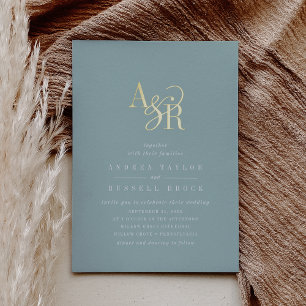 Invitation En Aluminium ANDREA Bleu sarcelle et feuille d'or Mariage Forme