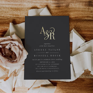Invitation En Aluminium ANDREA Gris foncé Blanc Or Élégant Luxe Mariage