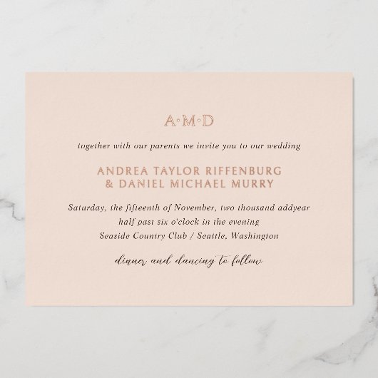 Invitation En Aluminium Andrea Tan Mariage élégant (Recto)