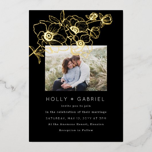 Invitation En Aluminium Anemone Bouquet Mariage Real Gold (Recto)