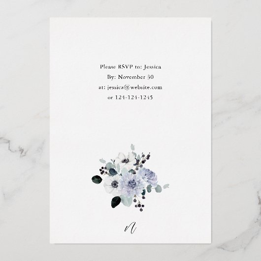 Invitation En Aluminium Anemone Hiver Blanc Floral Fête Fête (Verso)