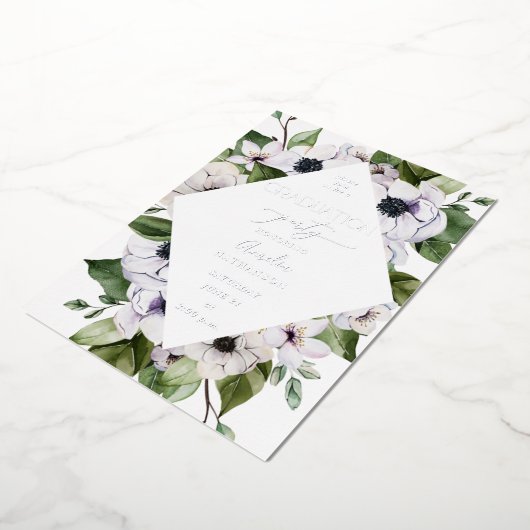 Invitation En Aluminium Anemone White Floral Graduation Party (Rotation)