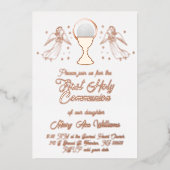 Invitation En Aluminium Anges en feuille d'or rose Première communion (Recto)
