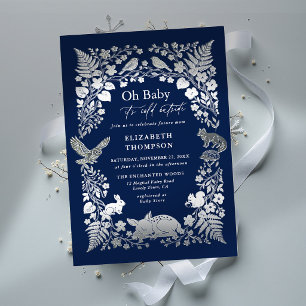 Invitation En Aluminium Animaux de la forêt de bois bleu Baby Shower d'hiv