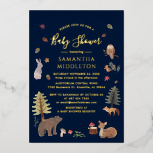 Invitation En Aluminium Animaux de la forêt rustique automne Baby Shower O