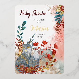 Invitation En Aluminium Animaux neige renard fleurs pour baby shower dorur