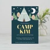 Invitation En Aluminium Année d'anniversaire de camping en bois (Debout devant)