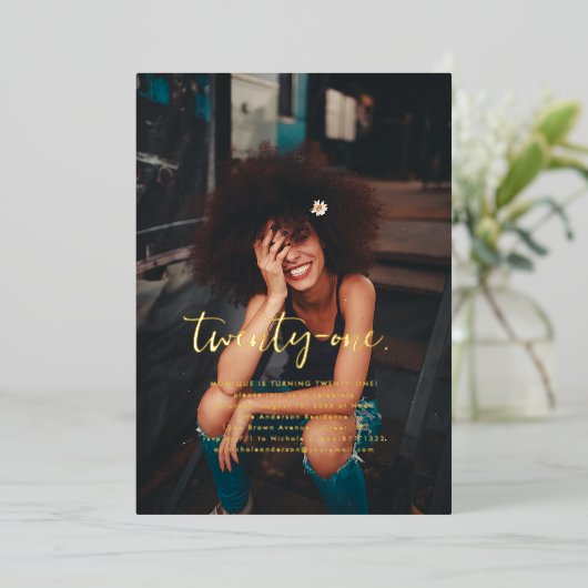 Invitation En Aluminium Année | Photo simple fête d'anniversaire (Debout devant)