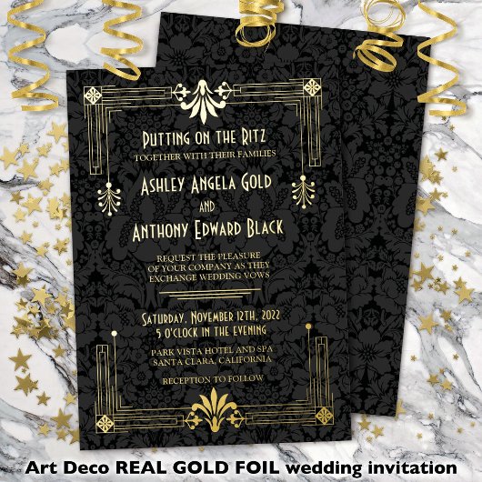 Invitation En Aluminium Années 20 Années 20 Art Déco Mariage Gold Foil