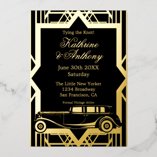Invitation En Aluminium Années folles Limo Gatsby Style Foil Invitatiatiat (Recto)