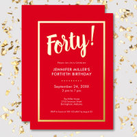 Anniversaire 40 ans Moderne Rouge et Or Feuille