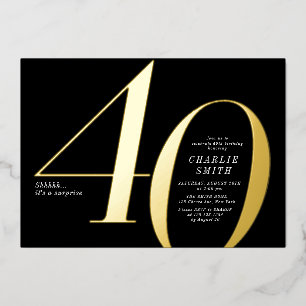Invitation En Aluminium Anniversaire 40 ans noir et or minimaliste moderne