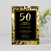 Invitation En Aluminium Anniversaire 50 ans Noir Or Photo Bold Luxe (Debout devant)