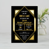 Invitation En Aluminium Anniversaire Art Déco Mariage d'or Noir (Debout devant)
