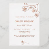 Invitation En Aluminium Anniversaire blanc or rose floral élégant (Recto)