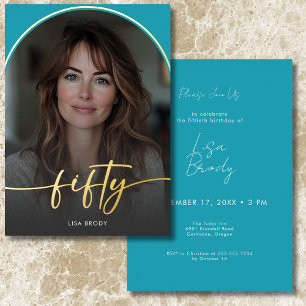 Invitation En Aluminium Anniversaire cinquantième arc turquoise minimalist