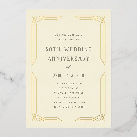 Invitation En Aluminium Anniversaire classique Mariage Gold Foil Invitatio (Recto)