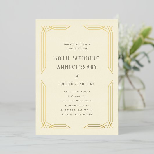Invitation En Aluminium Anniversaire classique Mariage Gold Foil Invitatio (Debout devant)