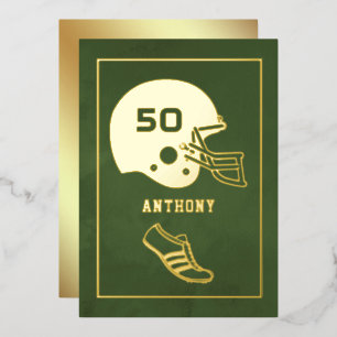 Invitation En Aluminium Anniversaire de Football Américain Or et Vert