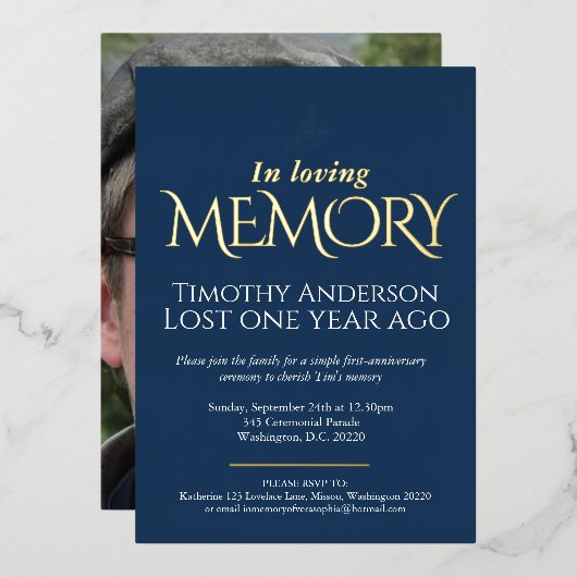 Invitation En Aluminium Anniversaire de la mort colombe blanche bleu blanc (Recto/Verso)