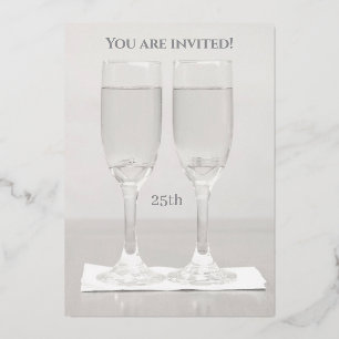 Invitation En Aluminium Anniversaire des Anneaux blancs Argent 25e Mariage