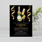 Invitation En Aluminium Anniversaire des femmes en talons d'or et champagn (Debout devant)