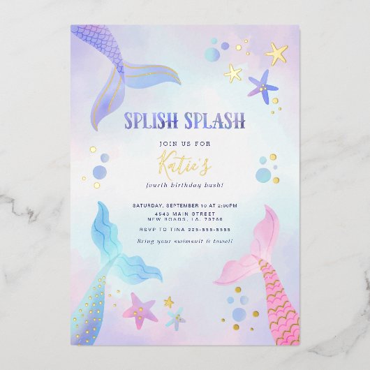 Invitation En Aluminium Anniversaire des sirènes marines (Recto)