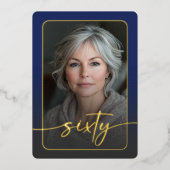 Invitation En Aluminium Anniversaire des Soixante Ans avec Photo Bleue Min (Recto)