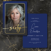 Invitation En Aluminium Anniversaire des Soixante Ans avec Photo Bleue Min