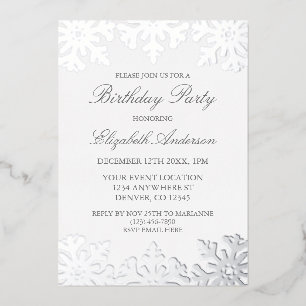 Invitation En Aluminium Anniversaire d'hiver Flocon de neige argenté