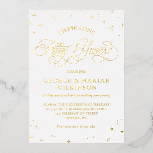 Invitation En Aluminium Anniversaire du 50e Mariage des White Gold Stars (Recto)