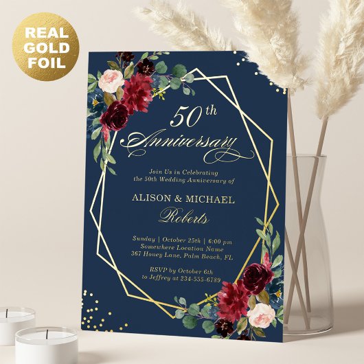 Invitation En Aluminium Anniversaire du Mariage géométrique de la marine d