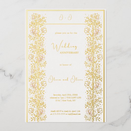 Invitation En Aluminium Anniversaire du Mariage rose Magnolia (Recto)