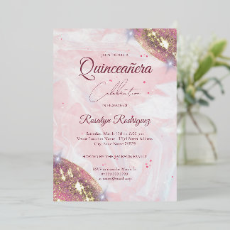 Invitation En Aluminium Anniversaire Elégant Quinceañera rose et or