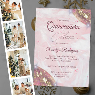 Invitation En Aluminium Anniversaire Elégant Quinceañera rose et or