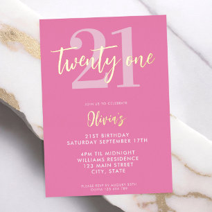 Invitation En Aluminium Anniversaire élégant rose moderne 21 ans