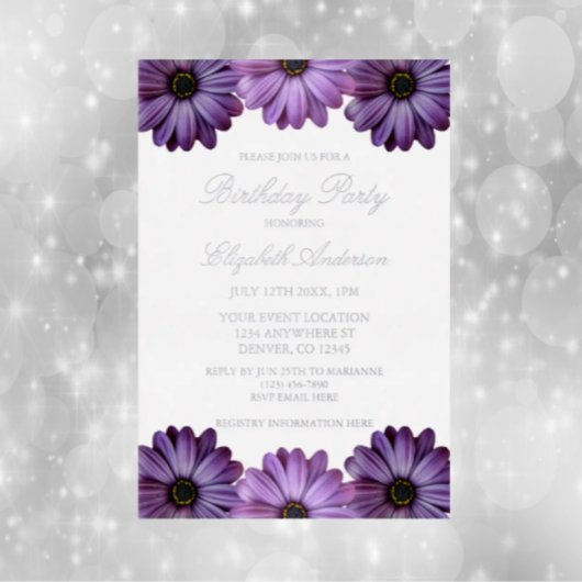 Invitation En Aluminium Anniversaire floral pourpre