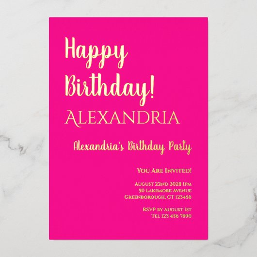 Invitation En Aluminium Anniversaire Hot rose Heureux Anniversaire Real Go (Recto)