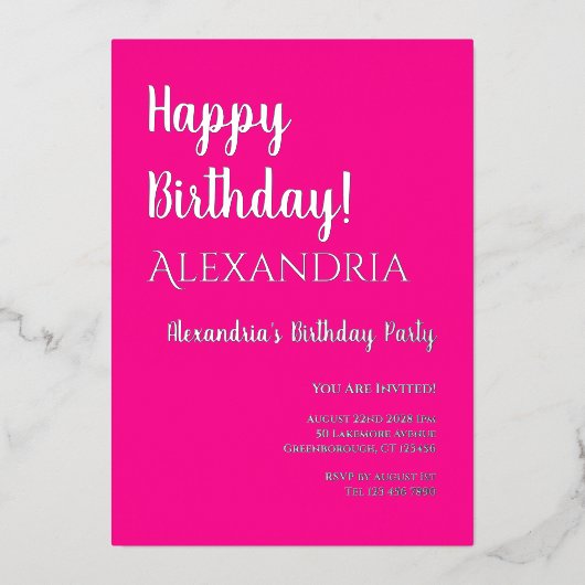 Invitation En Aluminium Anniversaire Hot Rose Joyeux Anniversaire Real Arg (Recto)