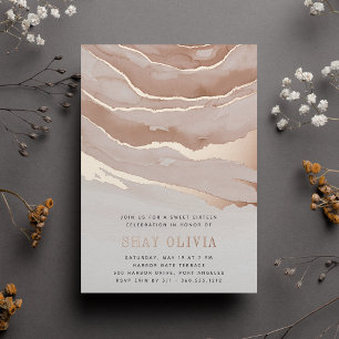 Invitation En Aluminium Anniversaire Luxueux Neutre Marbre Sweet Sixteen