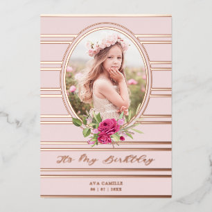 Invitation En Aluminium Anniversaire Luxueux rose Floral Garland Photo