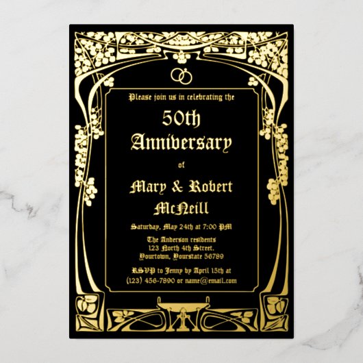 Invitation En Aluminium Anniversaire Mariage Art Nouveau élégant (Recto)