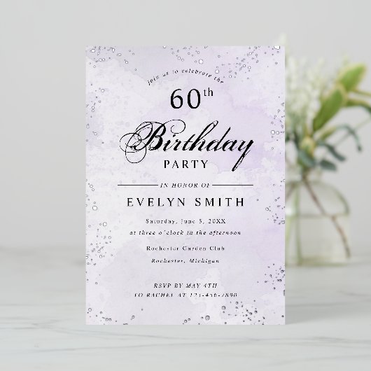 Invitation En Aluminium Anniversaire mauve et argent (Debout devant)