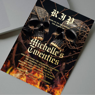 Invitation En Aluminium Anniversaire Moderne 30 Ans Halloween Noir Or Crân