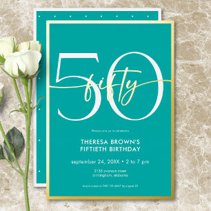 Invitation En Aluminium Anniversaire Moderne Minimaliste Aqua Fifty Script