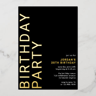 Invitation En Aluminium Anniversaire Moderne Minimaliste Noir et Or Tout Â