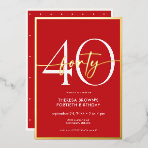 Invitation En Aluminium Anniversaire Moderne Minimaliste Rouge Or Script
