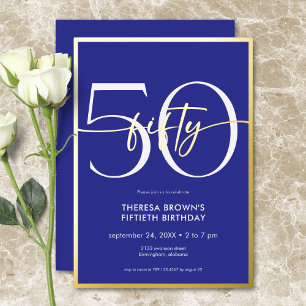 Invitation En Aluminium Anniversaire Moderne Minimaliste Royal Bleu Cinqua