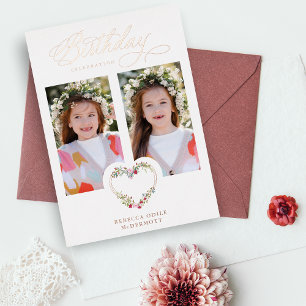 Invitation En Aluminium Anniversaire Real Rose Gold 2 Photos Floral Heart